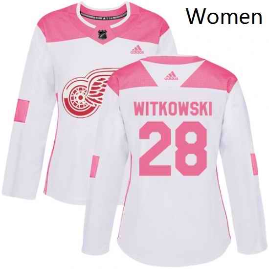 Womens Adidas Detroit Red Wings 28 Luke Witkowski Authentic WhitePink Fashion NHL Jersey